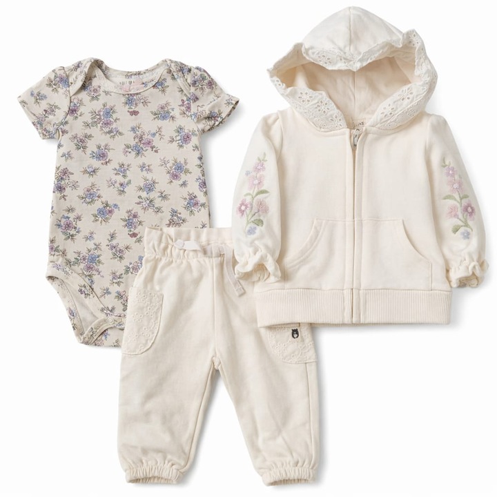Compleu bumbac organic/flausat 3 piese 0-3 luni