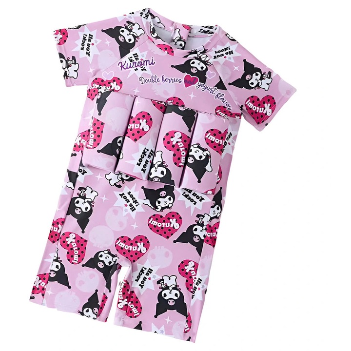 Gyermek fürdőruha, Lány, Kuromi Anime modell, úszóval, rózsaszín, poliészter/elasztán, 104 CM