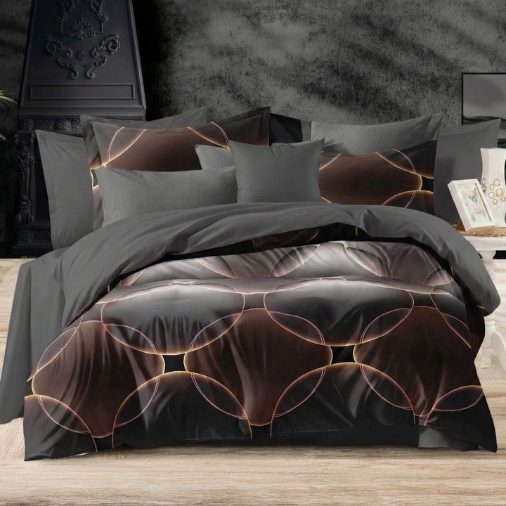 Dupla ágynemű Finet pamut 6 részes, szürke/fekete, 160x200/180x200 cm