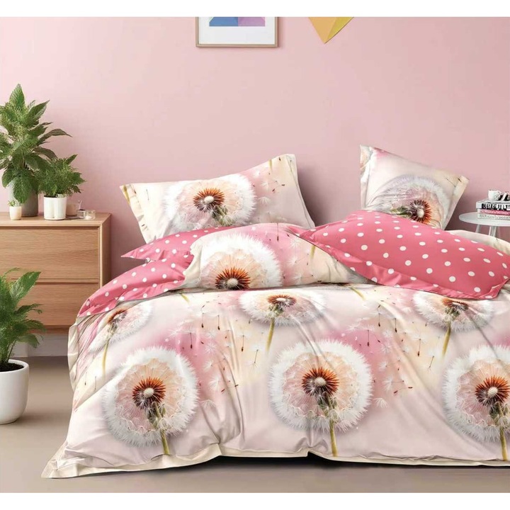 Finet dupla ágynemű garnitúra 6 részes, Ralex, rózsaszín/szürke, 160x200cm vagy 180x200cm