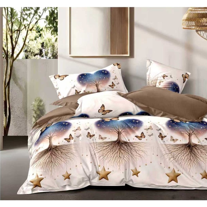 Finet dupla ágynemű 6 részes krém / barna, lepedő 160x200cm vagy 180x200cm, paplan 200x230cm, Ralex Pucioasa