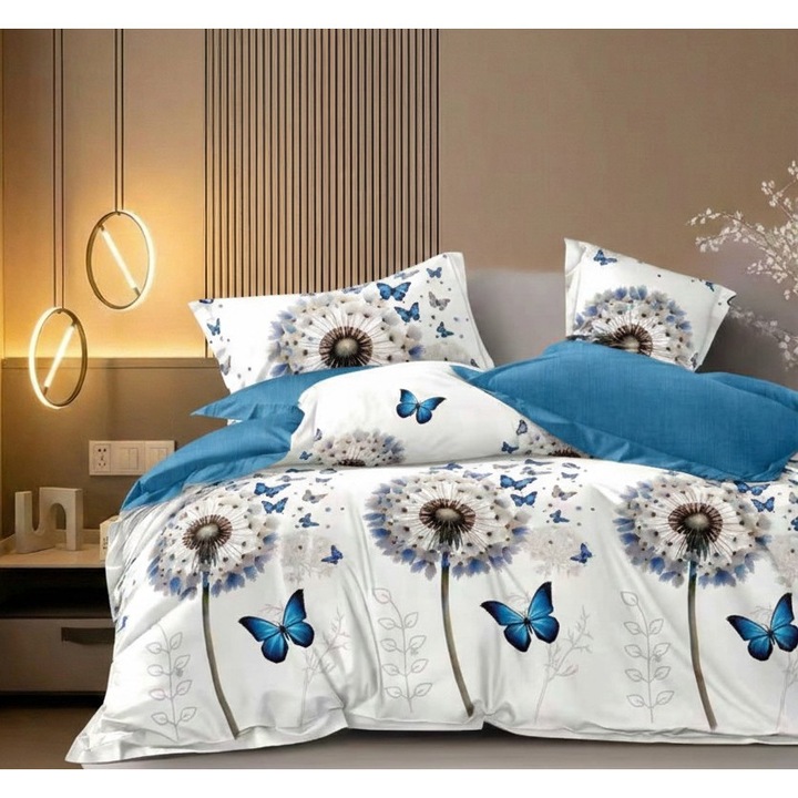 Ralex Pucioasa dupla finet ágynemű, 6 részes, fehér/türkiz, méretek: 160x200cm vagy 180x200cm, paplan 200x230cm