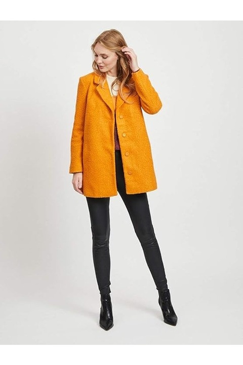 Palton dama Vijessi, guler cu revere, buzunare, Galben miere, 42