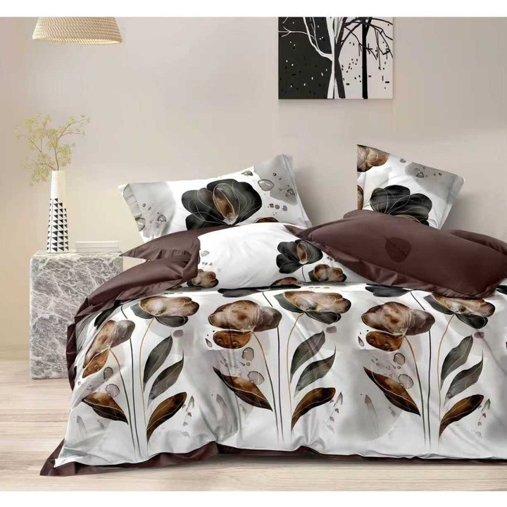 Dupla ágynemű garnitúra Finet pamut 6 részes Világosszürke / Barna 160x200 cm vagy 180x200 cm, Pucioasa