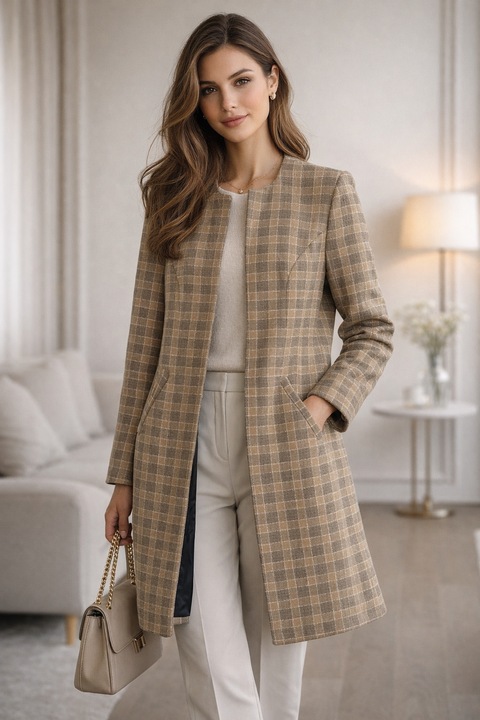 Palton scurt, Dorota, carouri, maro, 44 EU