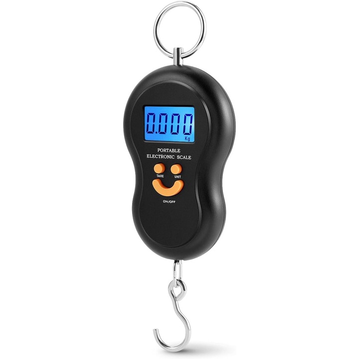 Cantar digital suspendat pentru bagaje, 50 kg, LCD iluminat, carlig din otel inoxidabil, portabil