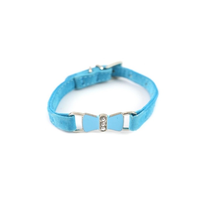 Zgarda Pisica din Catifea cu Fundita metalica si Pietricele (1x30cm) Yommy - Confortabila si Eleganta pentru Pisici, Ajustabila si Moale