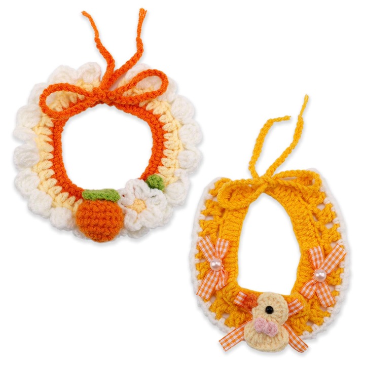 Set 2 Zgarzi Tricotate pentru Pisici, Reglabile, Halloween, Marime M