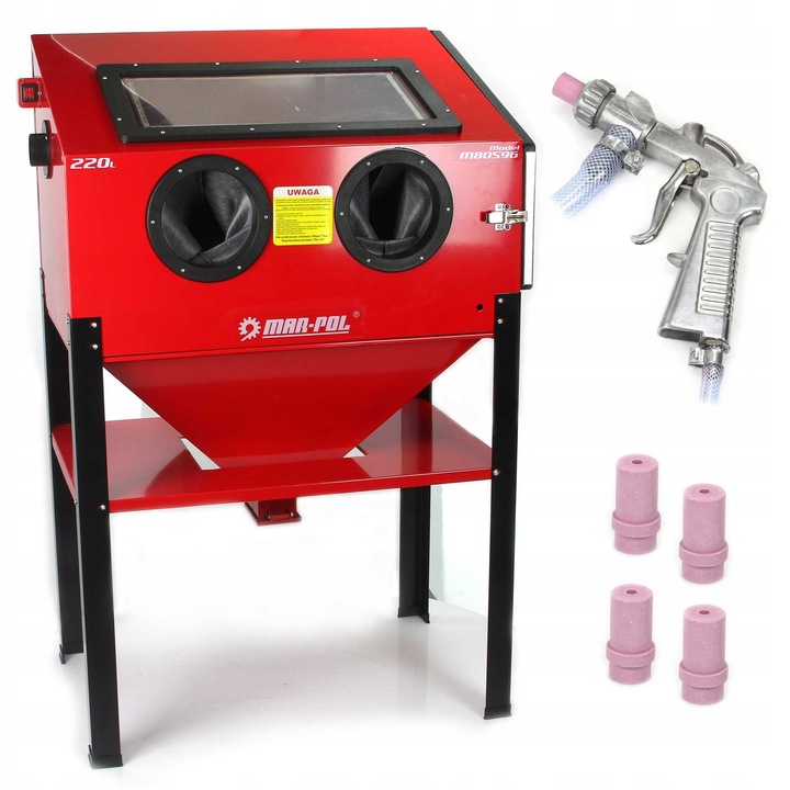 Piaskarka kabinowa 220L, 4 disze ceramice, iluminare, 890x560x1380mm, set complet