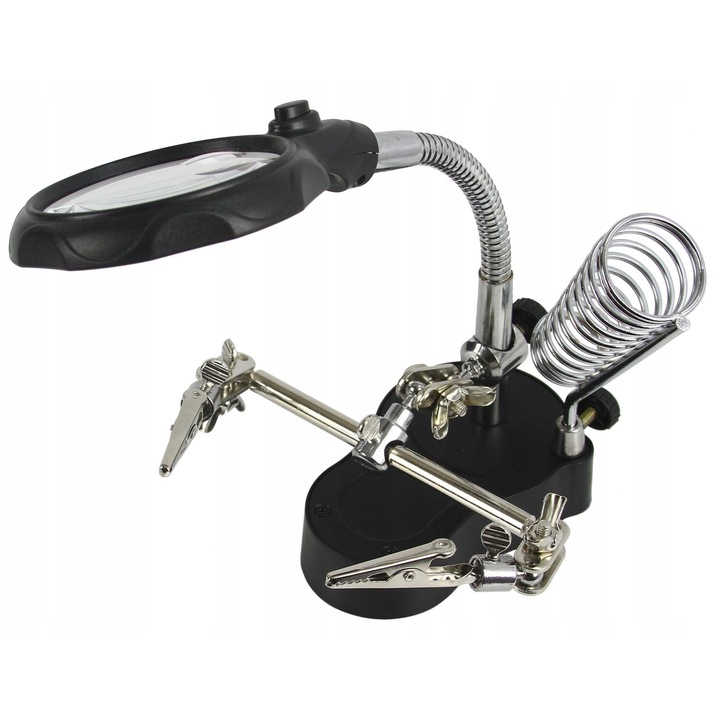 Set unelte multifunctionale cu lupa, 3,5x si 12x, iluminare LED, 270x100x67mm