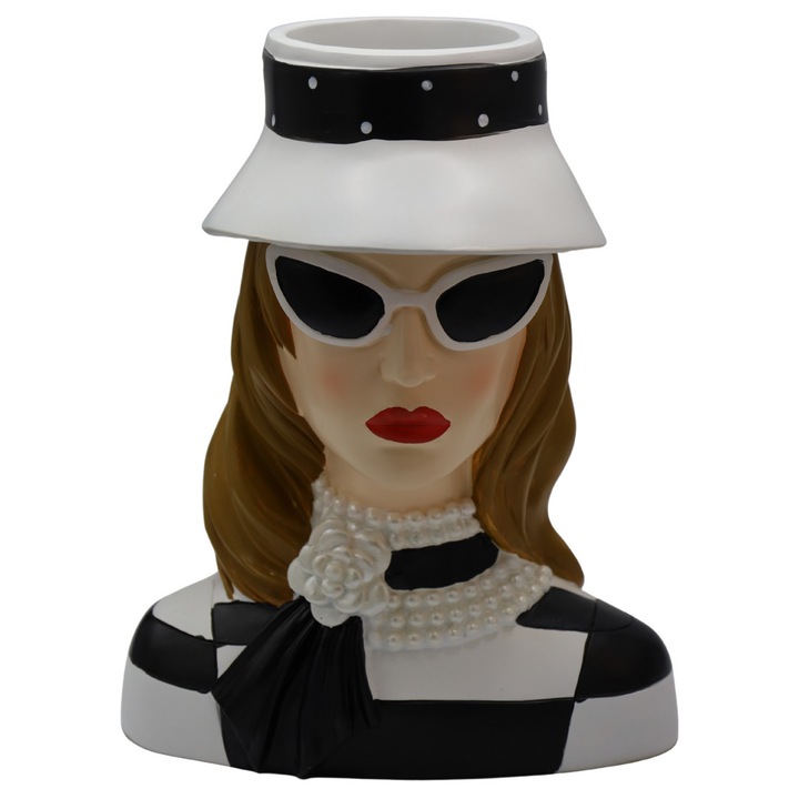 Váza női arc kalapos poly 22x16x29cm