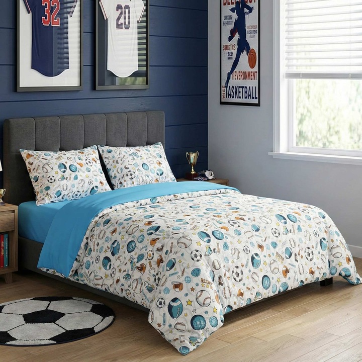 Ranforce Cotton Pro 100% pamut ágynemű, King Size huzattal, 4 részes sportfelszerelés, kék RCP24, Ralex Pucioasa