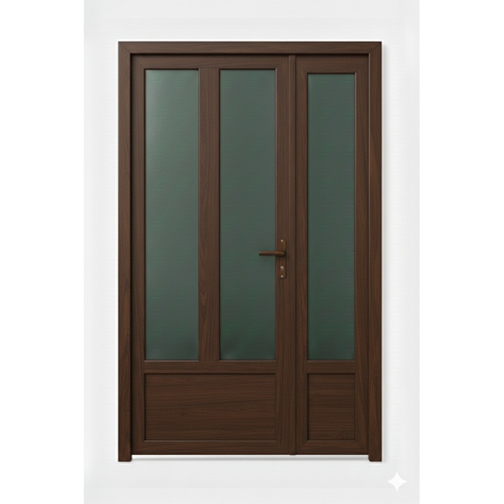 Usa Dubla exterior termopan(PVC) T model Long Glass, culoare nuc, dimensiune 130x190