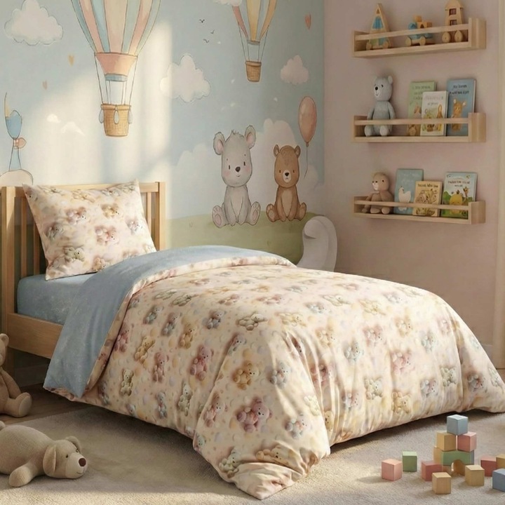 Ranforce Cotton Pro 100% pamut ágynemű, King Size huzattal, 4 részes, Bézs macik, RCP23, Ralex Pucioasa