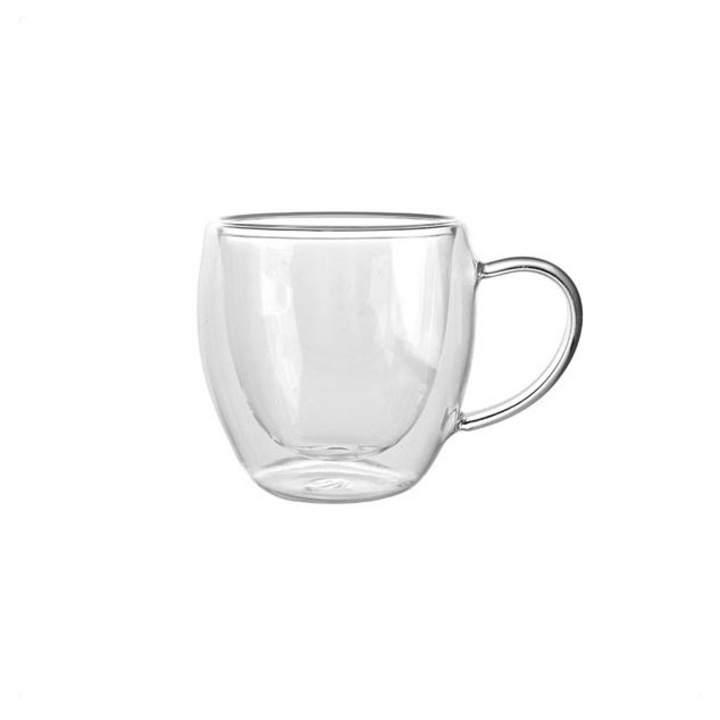 Set 2 pahare pentru ceai si cafea cu perete dublu termoizolant, sticla borosilicata, Hera, 250 ml