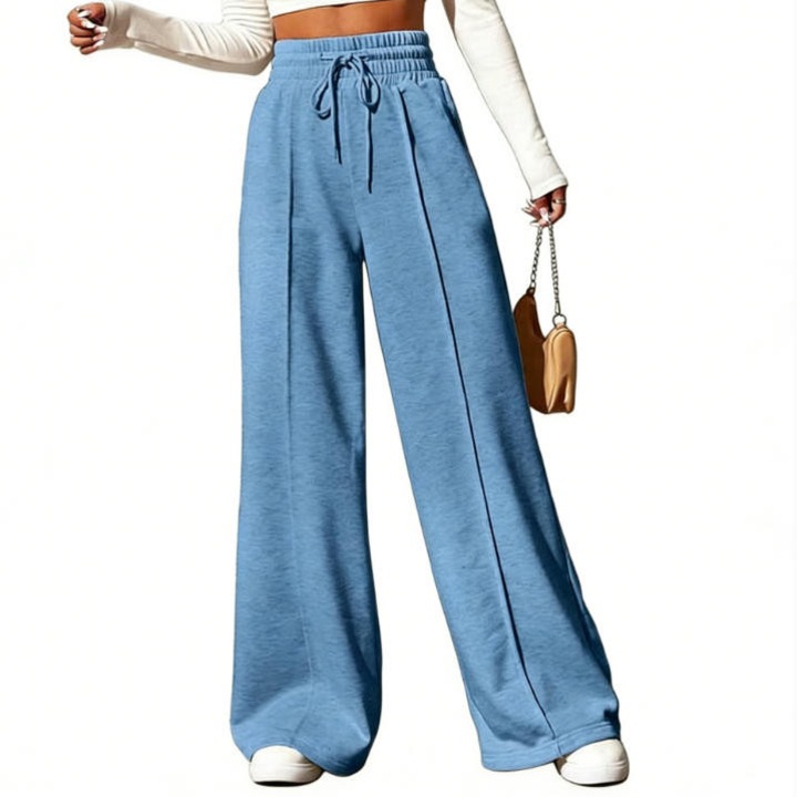 Női nadrág, magas derék, poliészter, világoskék