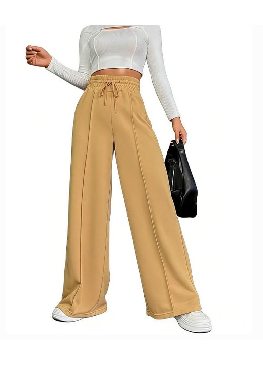 Pantaloni dama, talie inalta, auriu galben, poliester, L INTL