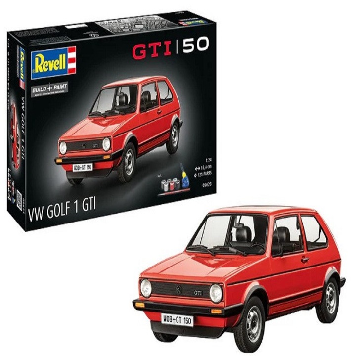 Комплект автомобили за 50-годишнина на VW Golf 1 Gti, мащаб 1:24 (ниво 4), със 121 части, Revell