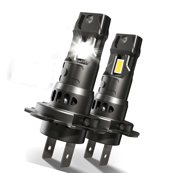 Set 2 Becuri LED H7 Auto, DAIXSTORE® Premium Vision Pro, Bec H7 LED 150W 30000LM, Lumina Alba Rece 6500K Puternica, Ventilator Racire, Instalare Rapida, Design Compact Modern