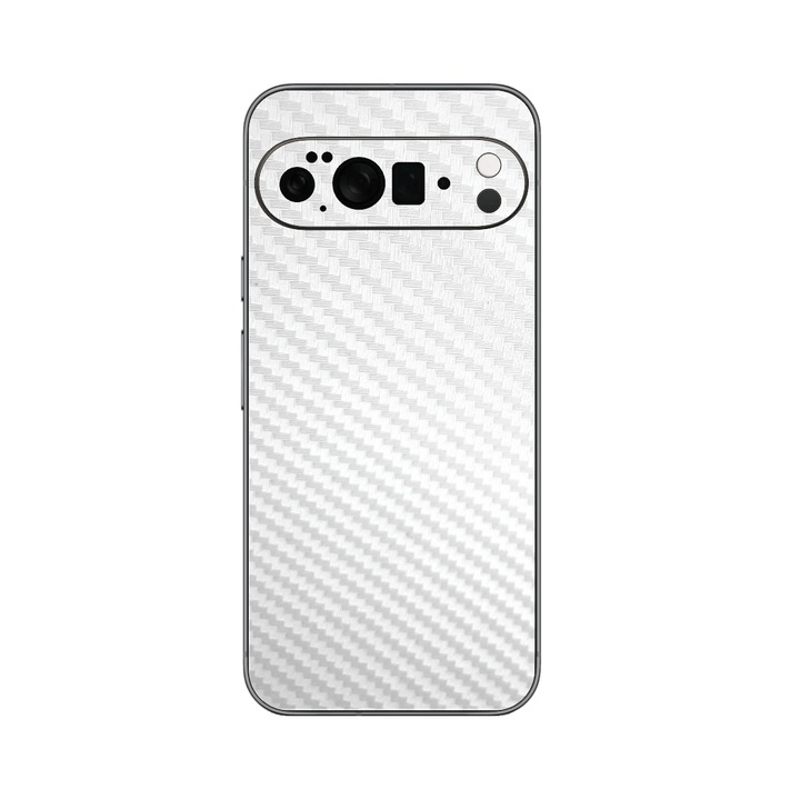 Folie iSkinz pentru Google Pixel 10 Pro XL - Carbon Alb, 360 Cut, Skin Adeziv Cover, Protectie pentru Carcasa Spate si Laterale