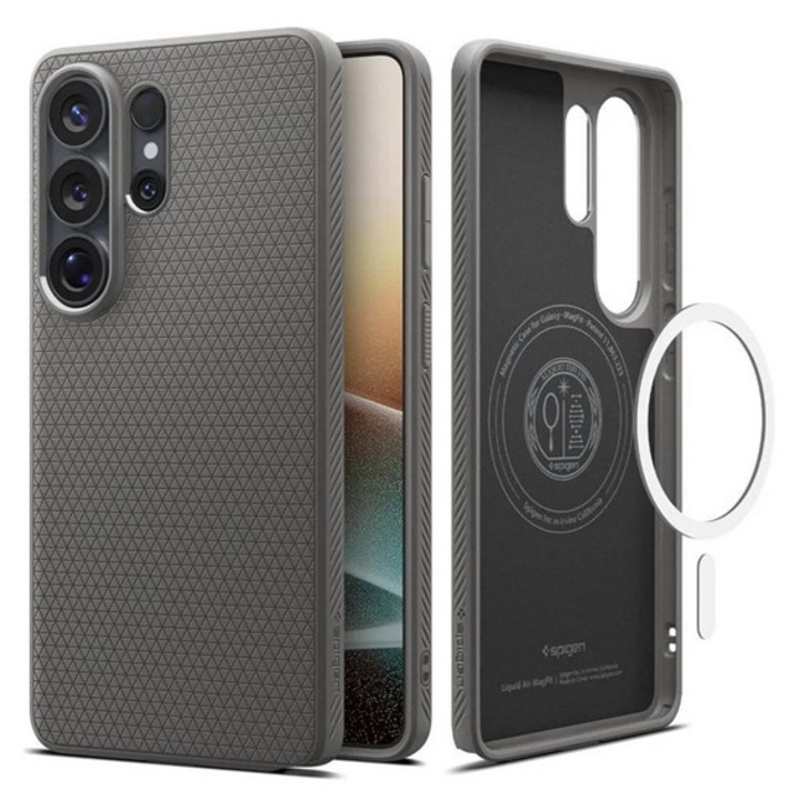 Husă telefon Spigen Liquid Air din silicon, rezistență la impact, colț cu pernă de aer, romb, MagSafe, gri, compatibilă Galaxy S26 Ultra, SM-S948