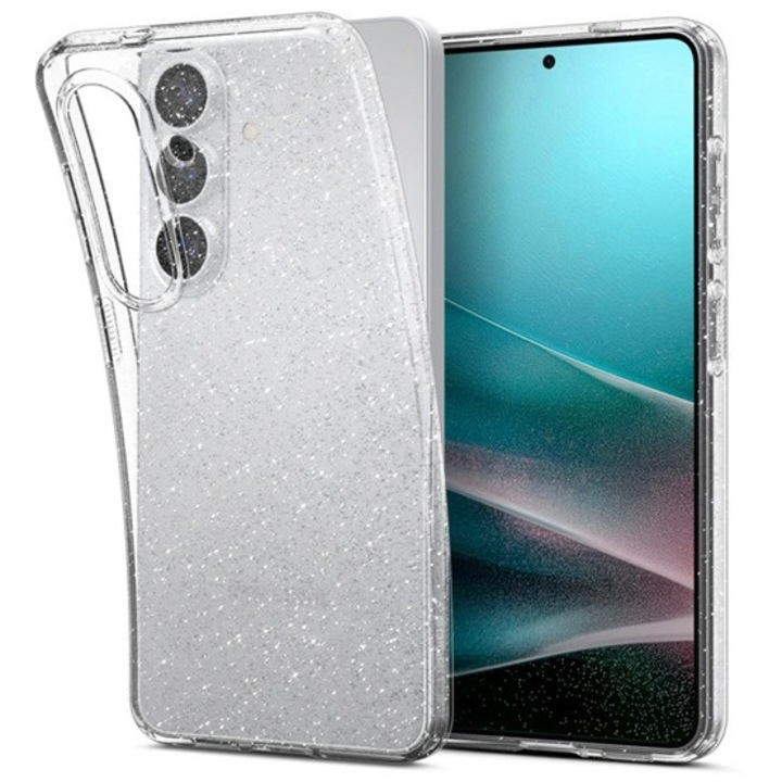 Husă de telefon mobil din silicon Spigen Liquid Crystal Glitter, rezistență la șocuri, colț cu pernă de aer, cu sclipici, transparentă, compatibilă cu: Galaxy S26 Plus, SM-S947