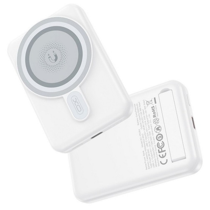 Xo pr264 vésztöltő type-c aljzat, 10000mah, 20w, gyorstöltő, wireless, magsafe, kitámasztó, led jelzés, fehér