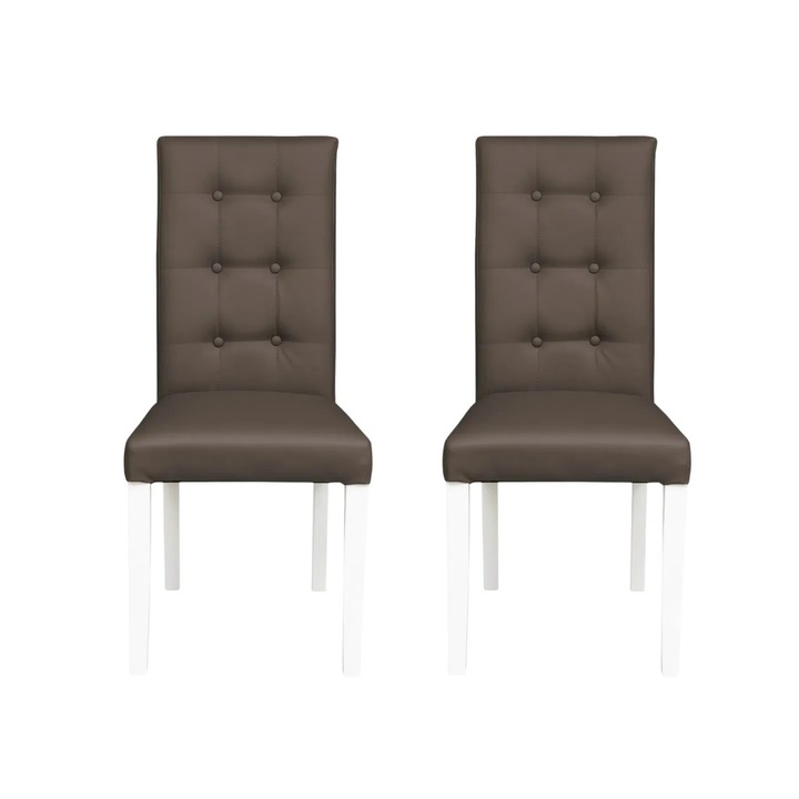 Set 2 scaune living Expomob TEO LUX, dimensiune 46x60x98 cm, culoare picioare lemn alb + piele ecologica gri elefant