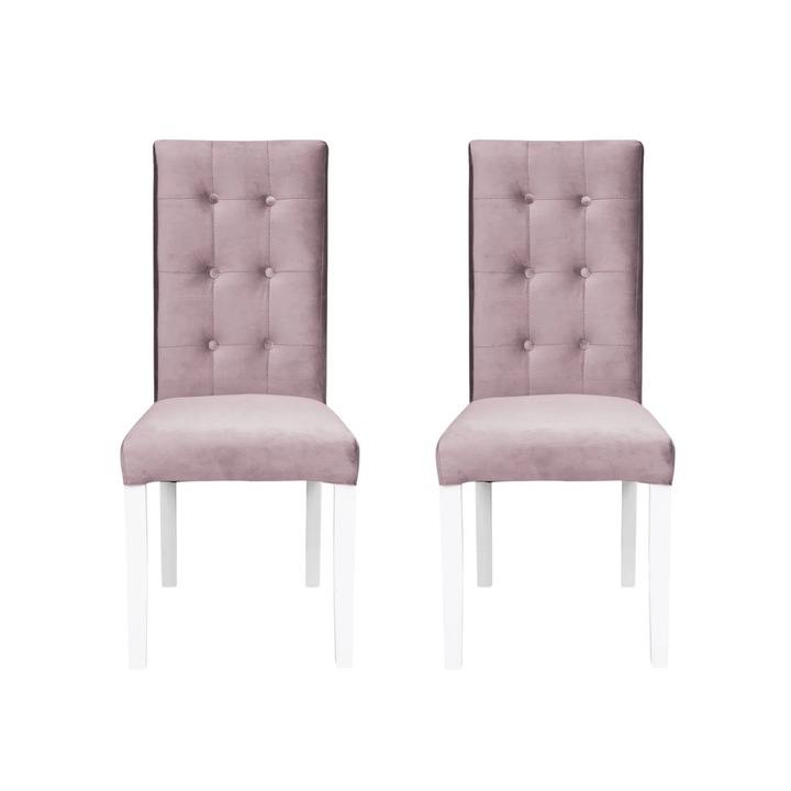 Set 2 scaune living Expomob TEO LUX, dimensiune 46x60x98 cm, culoare picioare lemn alb + stofa roz pudra