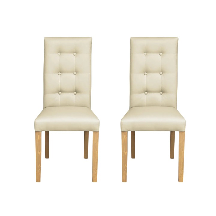 Set 2 scaune living Expomob TEO LUX, dimensiune 46x60x98 cm, culoare picioare lemn natur + piele ecologica crem