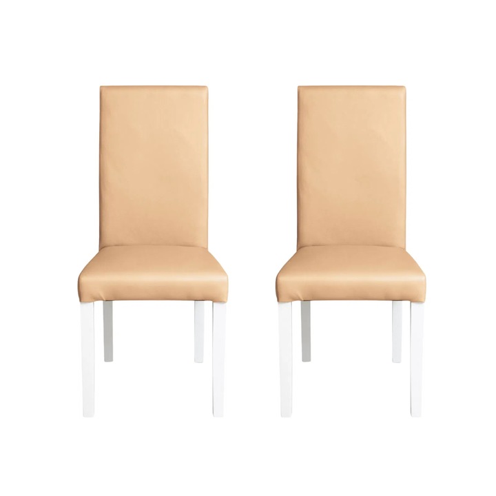 Set 2 scaune living Expomob TEO, dimensiune 46x60x98 cm, culoare picioare lemn alb + piele ecologica bej