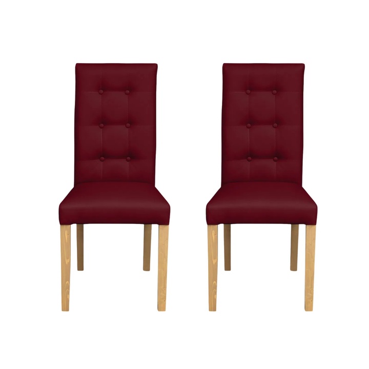Set 2 scaune living Expomob TEO LUX, dimensiune 46x60x98 cm, culoare picioare lemn natur + piele ecologica bordo