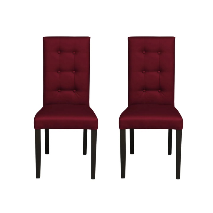 Set 2 scaune living Expomob TEO LUX, dimensiune 46x60x98 cm, culoare picioare lemn wenge + piele ecologica bordo