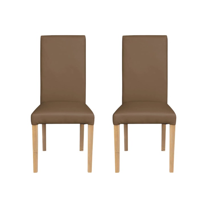 Set 2 scaune living Expomob TEO, dimensiune 46x60x98 cm, culoare picioare lemn natur + piele ecologica cappuccino