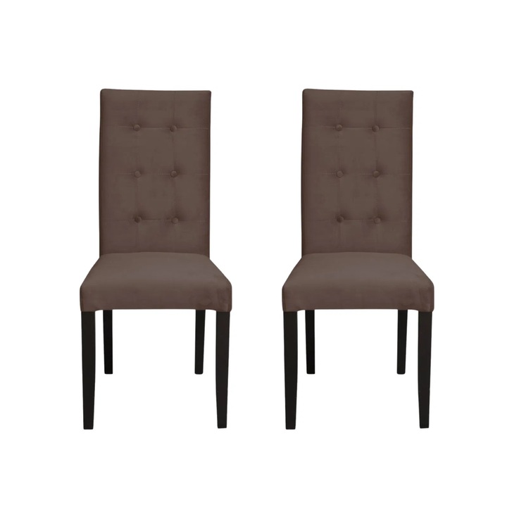 Set 2 scaune living Expomob TEO LUX, dimensiune 46x60x98 cm, culoare picioare lemn wenge + stofa maro