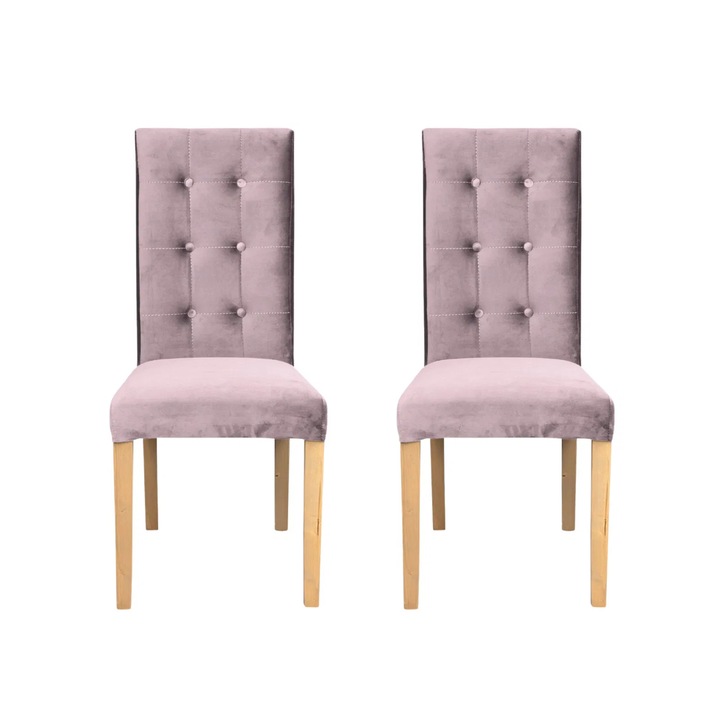 Set 2 scaune living Expomob TEO LUX, dimensiune 46x60x98 cm, culoare picioare lemn natur + stofa roz pudra