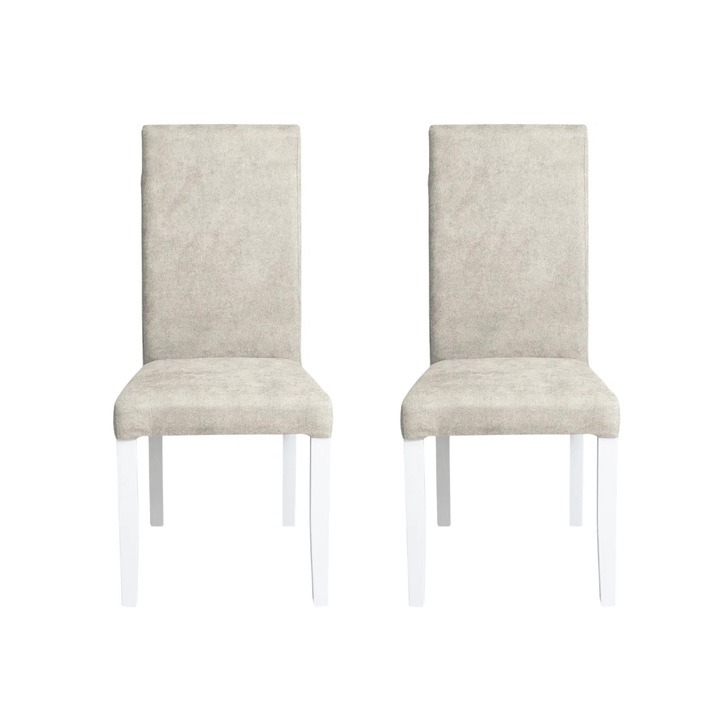 Set 2 scaune living Expomob TEO, dimensiune 46x60x98 cm, culoare picioare lemn alb + stofa crem