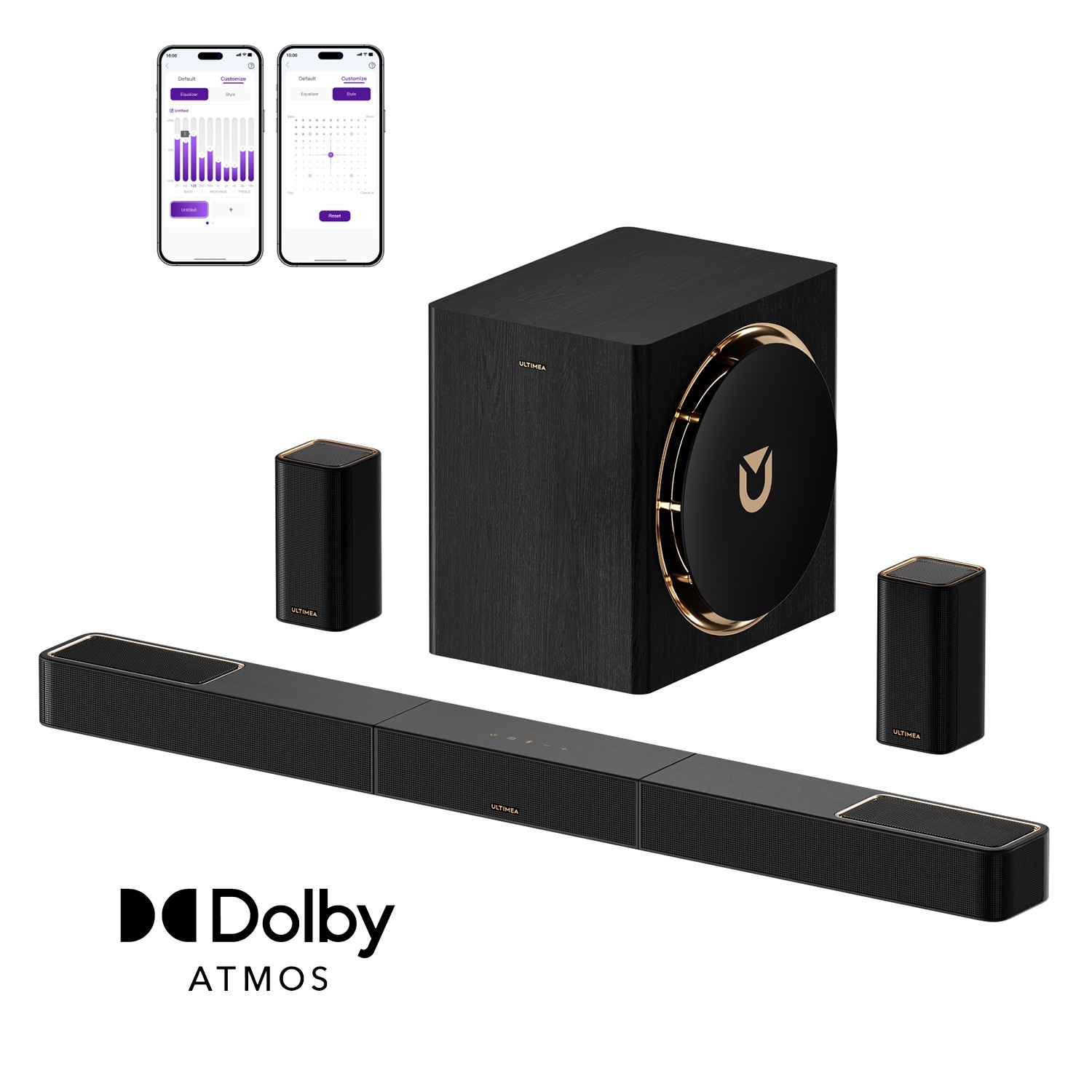Ultimea Skywave X60 Soundbar, Surround Sound System 7.1.4 canale Dolby Atmos, 840 W, sunet SurroundX 360°, transmisie audio fara pierderi