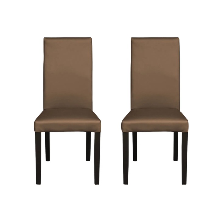 Set 2 scaune living Expomob TEO, dimensiune 46x60x98 cm, culoare picioare lemn wenge + piele ecologica cappuccino
