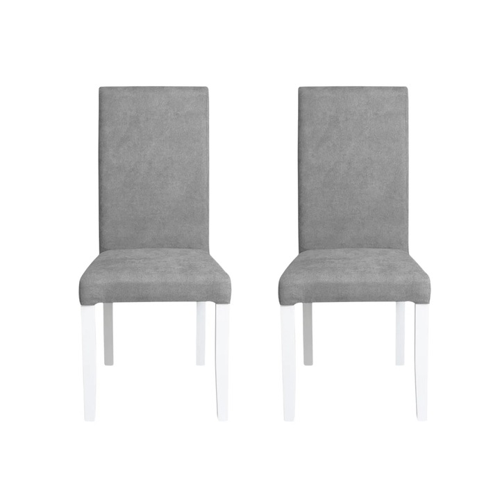 Set 2 scaune living Expomob TEO, dimensiune 46x60x98 cm, culoare picioare lemn alb + stofa gri deschis