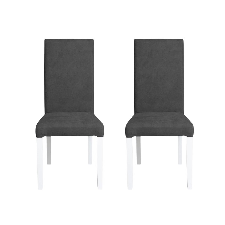 Set 2 scaune living Expomob TEO, dimensiune 46x60x98 cm, culoare picioare lemn alb + stofa gri inchis