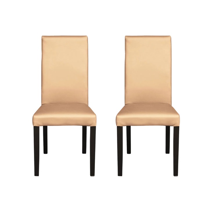 Set 2 scaune living Expomob TEO, dimensiune 46x60x98 cm, culoare picioare lemn wenge + piele ecologica bej