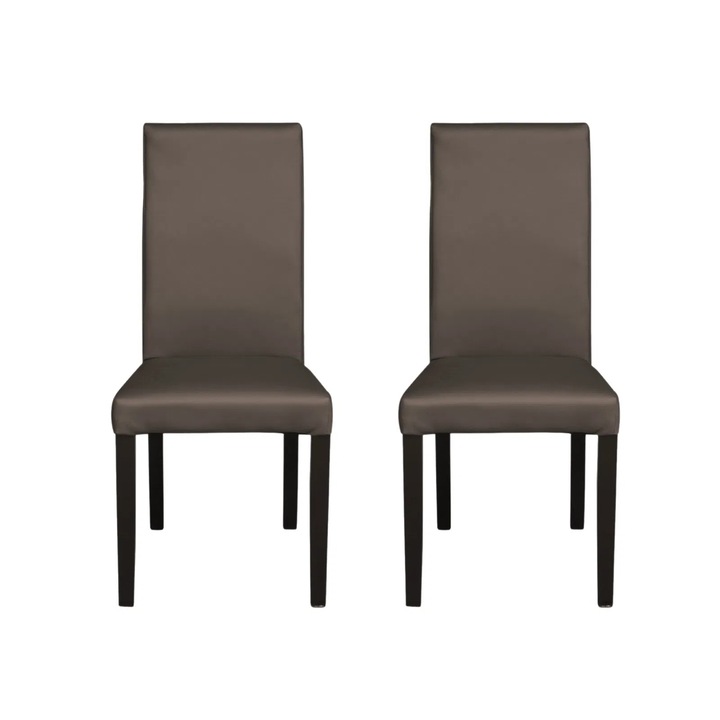 Set 2 scaune living Expomob TEO, dimensiune 46x60x98 cm, culoare picioare lemn wenge + piele ecologica gri elefant