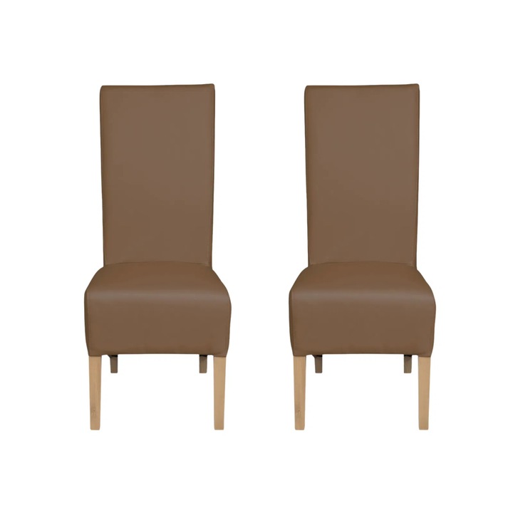 Set 2 scaune living Expomob VANESSA, dimensiune 47x60x110 cm, culoare picioare lemn natur + piele ecologica cappuccino