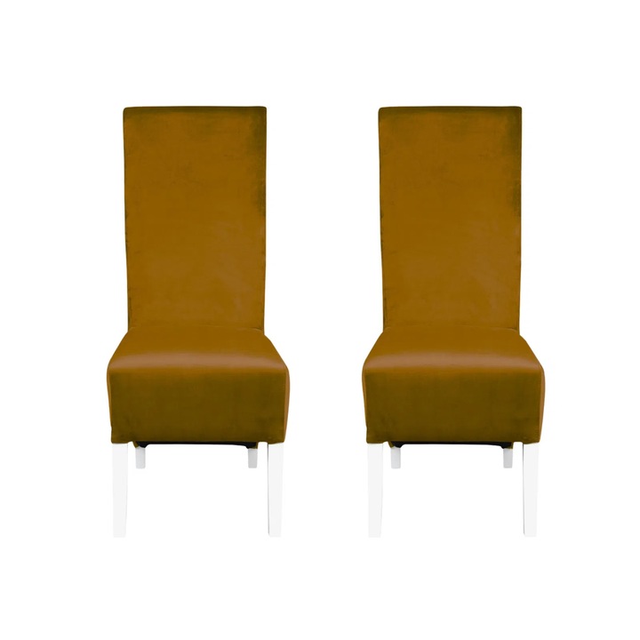 Set 2 scaune living Expomob VANESSA, dimensiune 47x60x110 cm, culoare picioare lemn alb + stofa galben