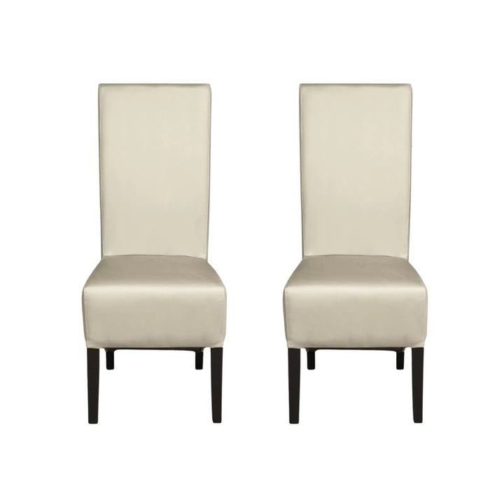 Set 2 scaune living Expomob VANESSA, dimensiune 47x60x110 cm, culoare picioare lemn wenge + piele ecologica crem