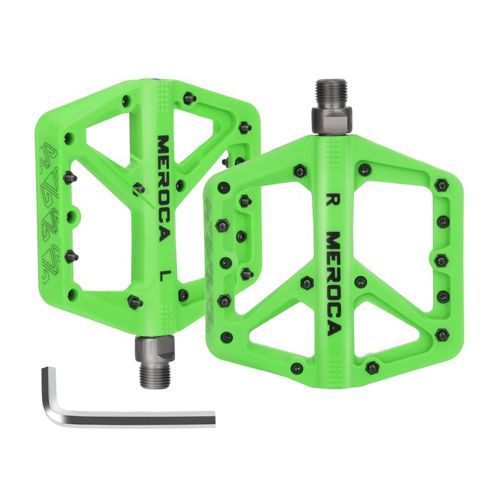 Pedale bicicleta, MEROCA, Material nailon, ax din otel, 115mm, Verde