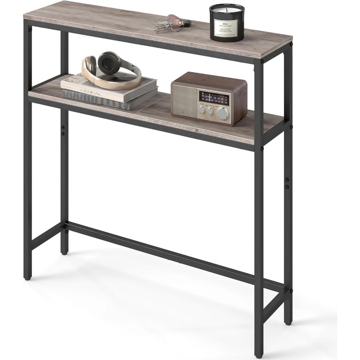 Конзолна маса VASAGLE, стомана/ПДЧ, черно/кафяво, 80x20x80см, 2 рафта