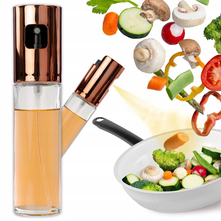 Pulverizator de ulei, IZMAEL, sticlă, 17,5cm x 4cm, auriu/roz