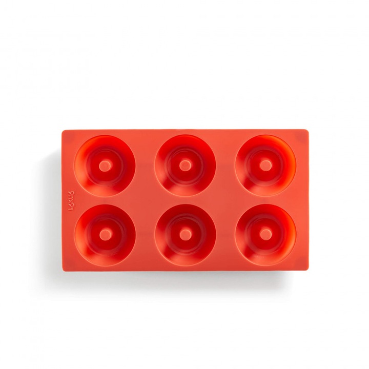 Forma de copt gogosi/donuts Lekue 1010164, 30, 5 x 17, 5 x 3, 2 cm, 540 ml, -60°C/+220°C, Ailicon platinat, Rosu